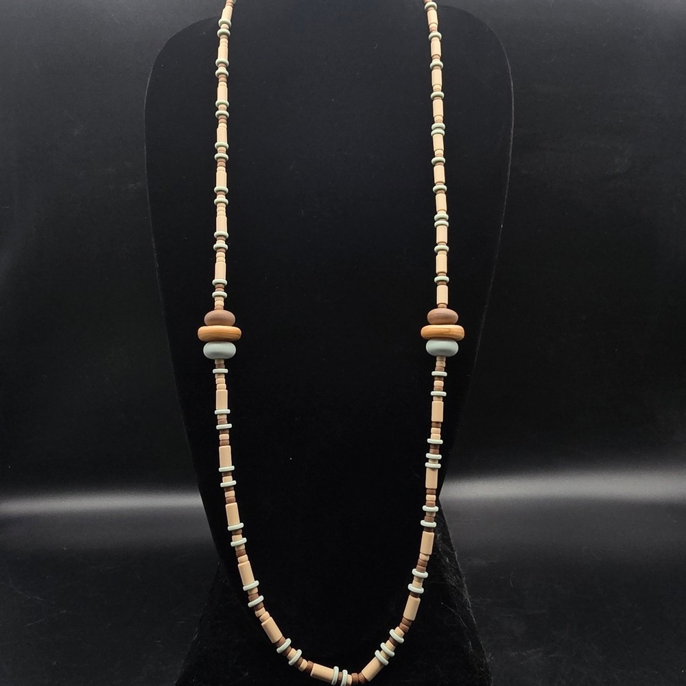 Avon 1990 Indian Summer Necklace Tan Brown Blue Tribal Vintage Jewelry